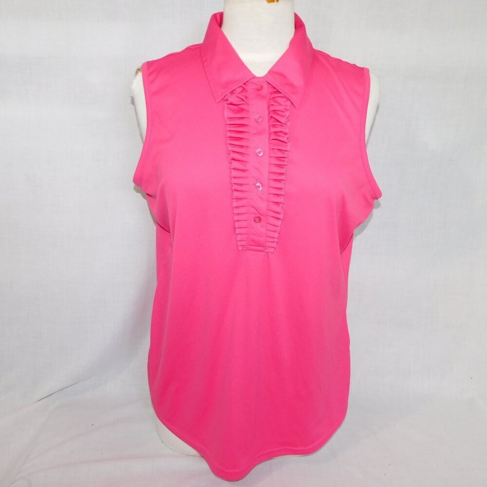AUR Pink Sleeveless Front Ruffle Polo Golf Shirt Womens XL